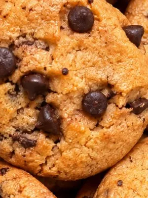 Chocolate chip cookies in a plastic tub