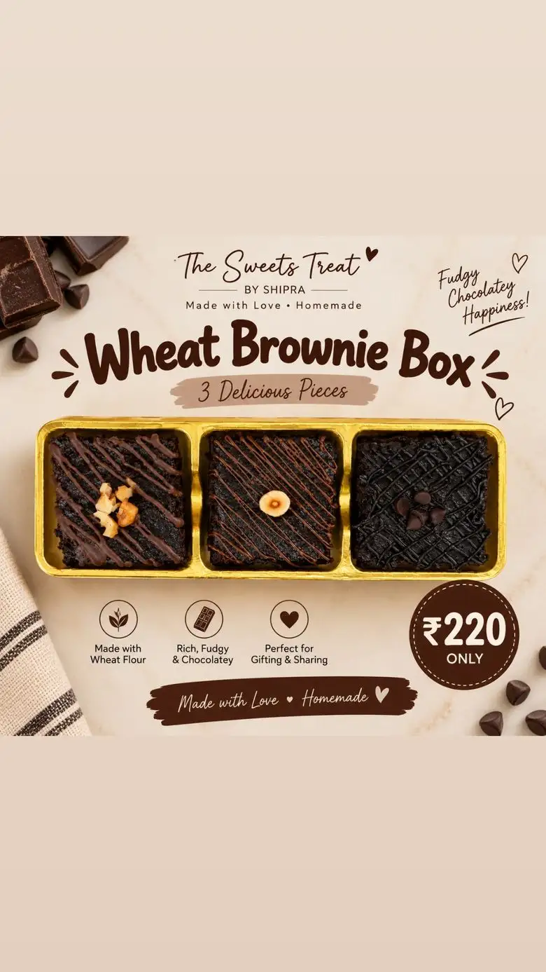 Menu board — Wheat Brownie Box, 3 pieces for ₹220
